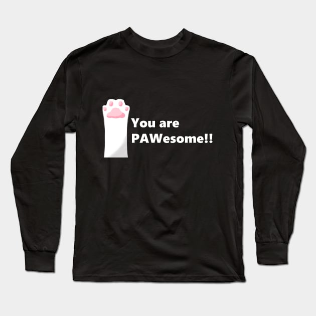 PAWesome White Cat Paw Long Sleeve T-Shirt by ArtsyStormy